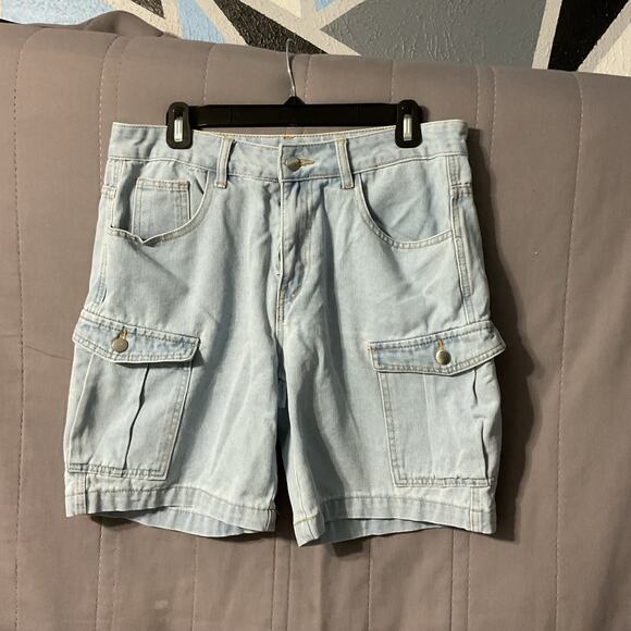 Shein Men's Whitewash Denim Cargo Shorts w/ Side Pockets - Sz Med - Picture 1 of 4